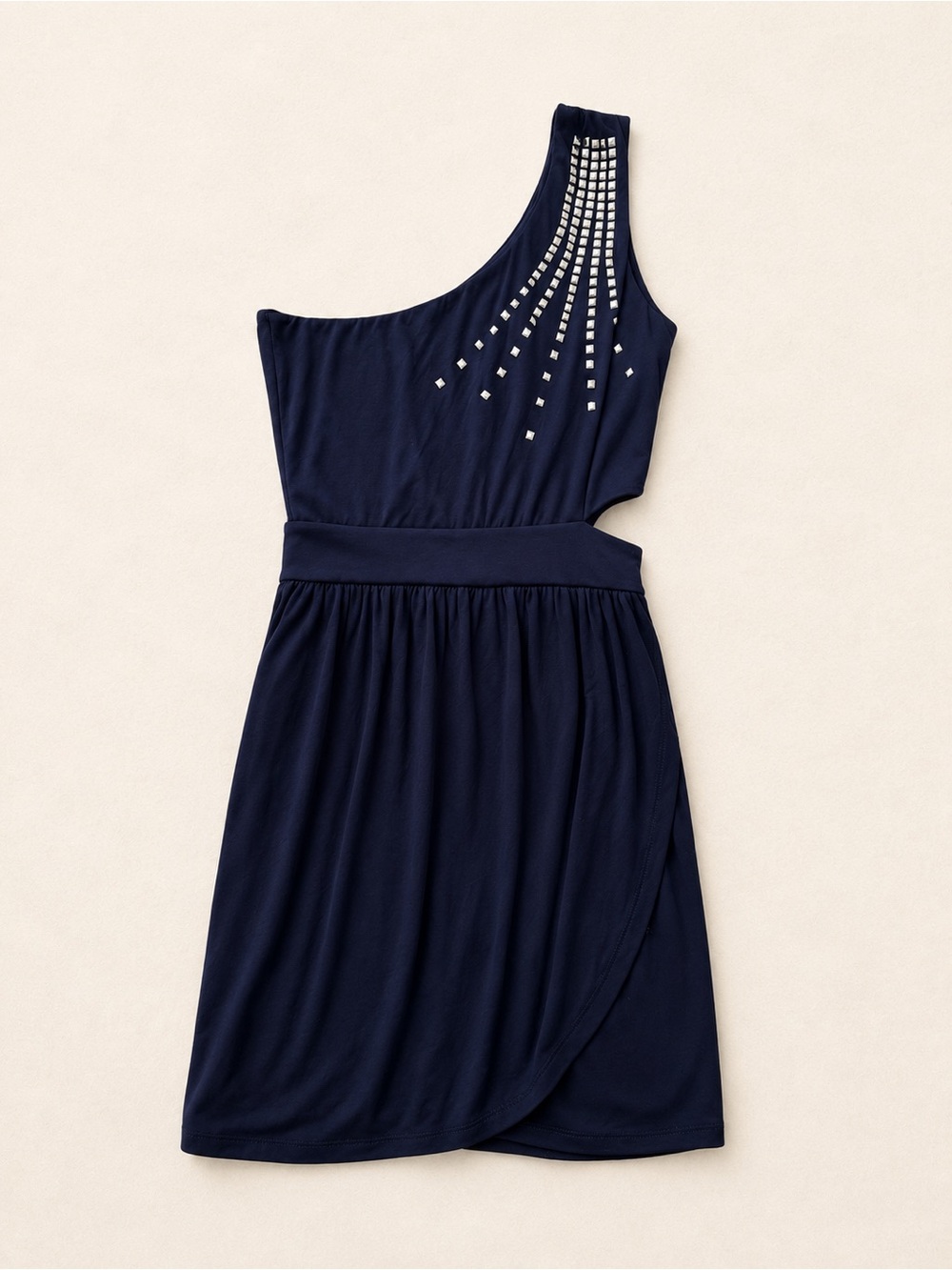 Just Me - One-Shoulder Navy Dress with Stud Detail & Cut Out / Event / Christmas